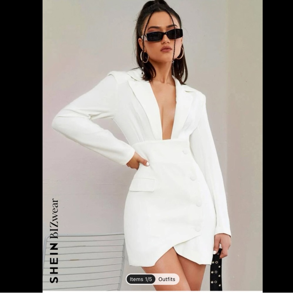 Plunging neck asymmetrical dress